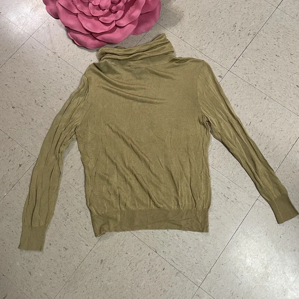 LAUREN RALPH LAUREN Womens Sz L Gold Metallic Long Sleeve Turtleneck‎ Knit Top